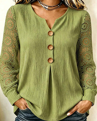 Bluse V-Ausschnitt Knopfleiste Langarm