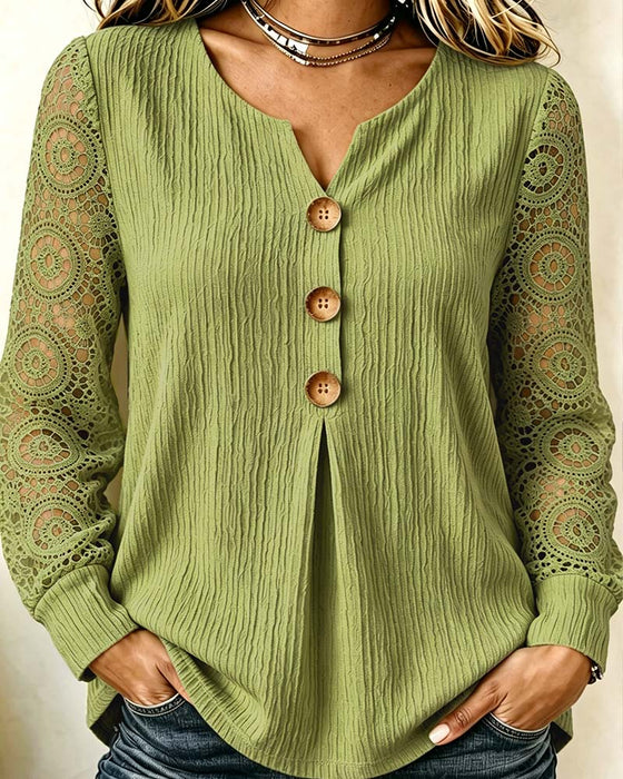 Bluse V-Ausschnitt Knopfleiste Langarm