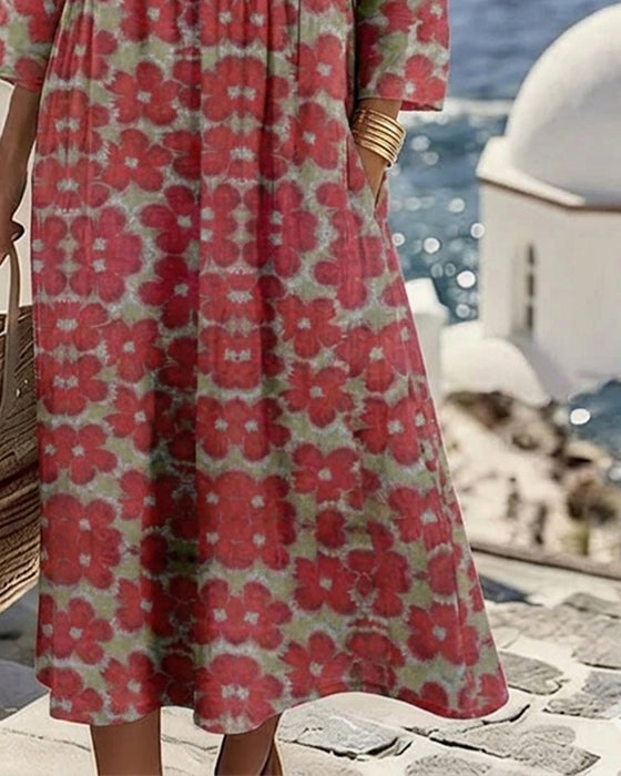 Kleid mit Colorblocking und Blumendruck