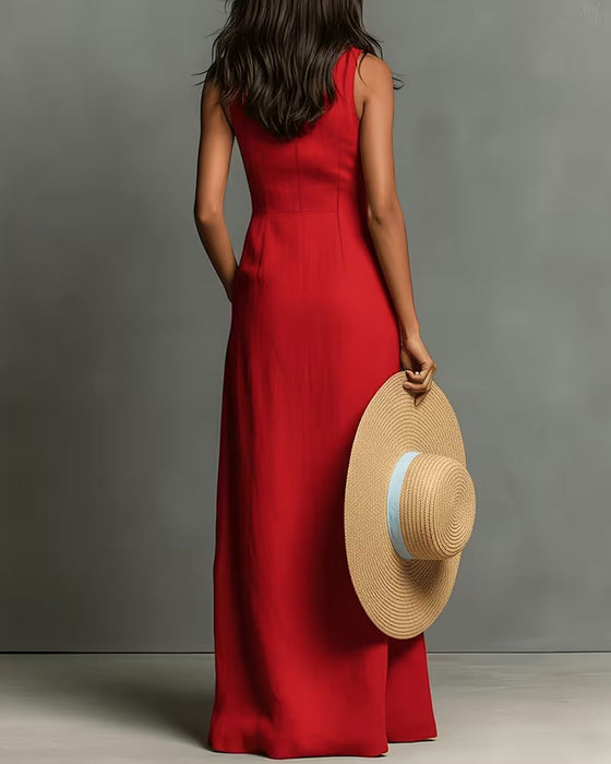 Kleid Ärmellos Kragenhemd Maxi