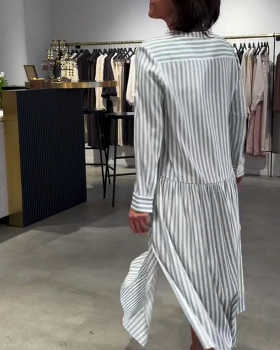 Kleid Gestreifter Seitenschlitz Maxi