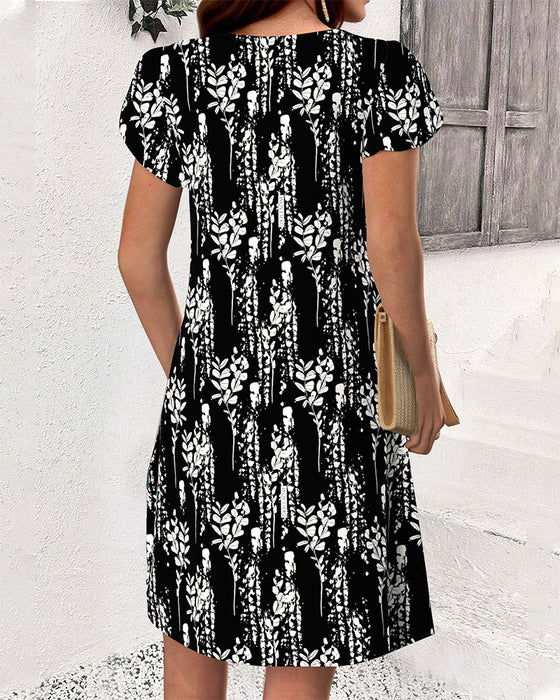 Kleid mit Blütenärmeln bedruckt lässig
