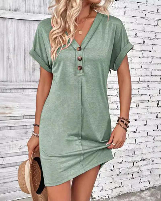 Kleid V-Ausschnitt Knopfleiste solid casual