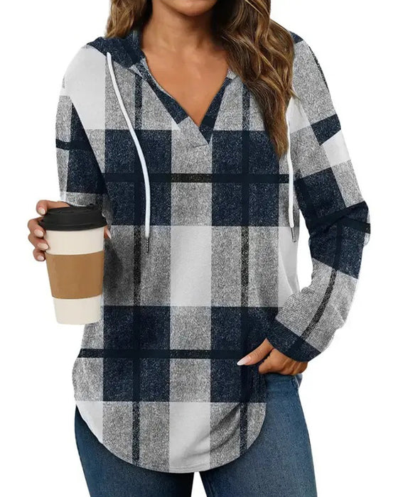 Bluse Karo Mit Kapuze Kordelzug