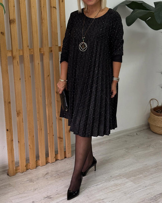 Kleid runder Ausschnitt schimmernd plissiert Mode