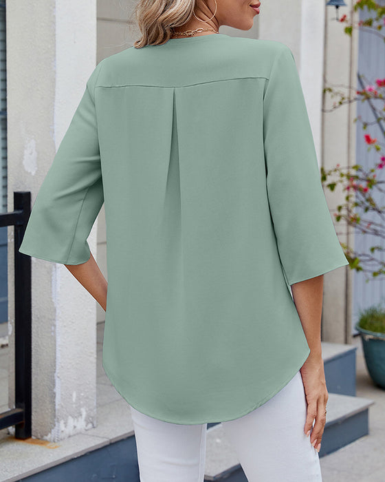 Bluse Halbarm Rüschen Unifarben Lässig