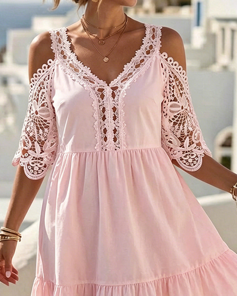 Kleider Spitze Off-Shoulder Gestuft Kurz