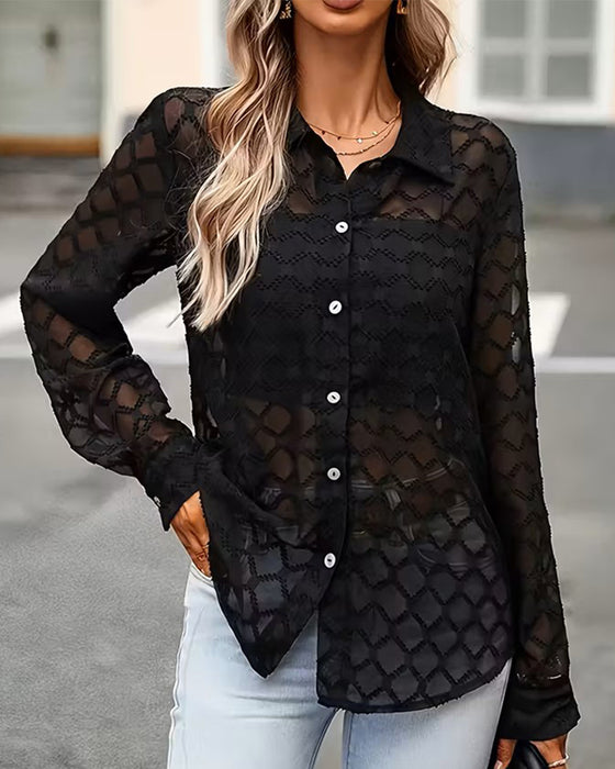 Hemd modisch Revers elegant Mesh