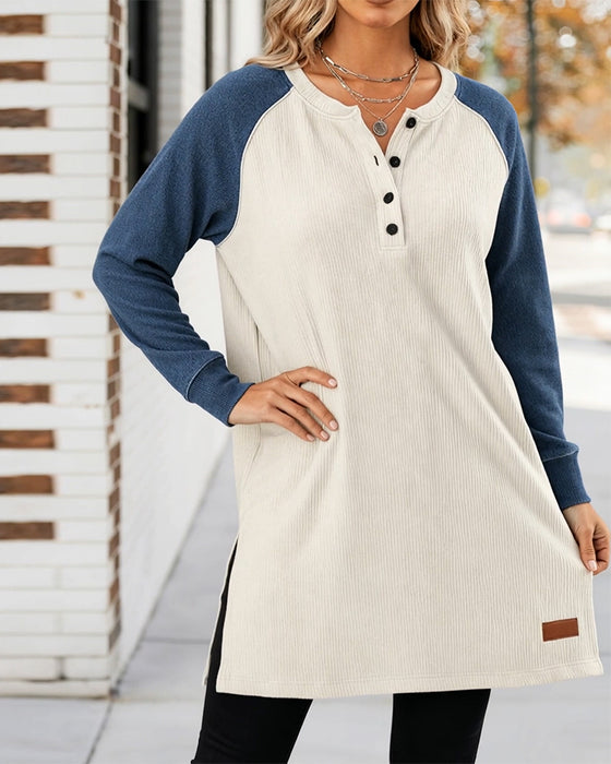 Sweatshirt geschlitzter Saum Denim-Panels