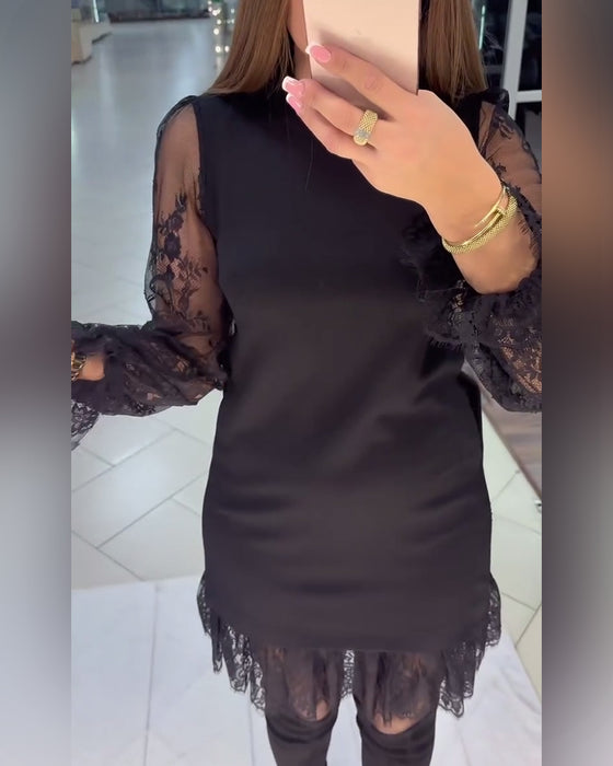 Spitzenbesetztes Patchwork Kleid