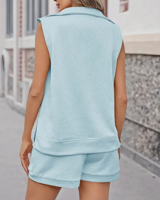 Set Halb-Reißverschluss Top Und Shorts Zweiteilig