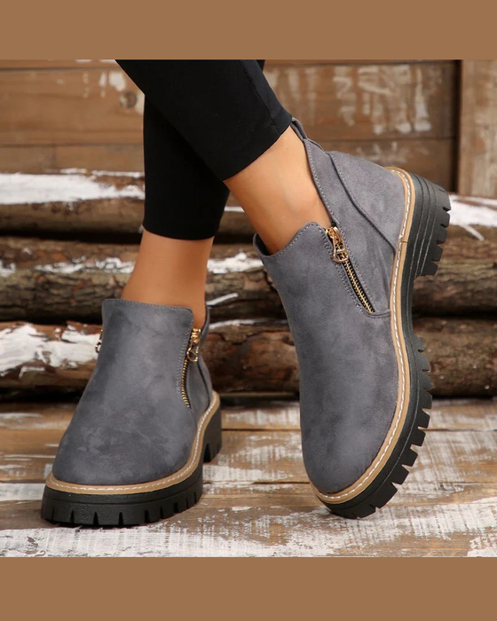 🔥Herbst- Und Winterleckerbissen🔥Damenstiefel Mit Runder Schuhspitze Und Seitlichem Reißverschluss