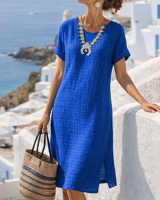 Kleid Kurzarm Schlitz gerade