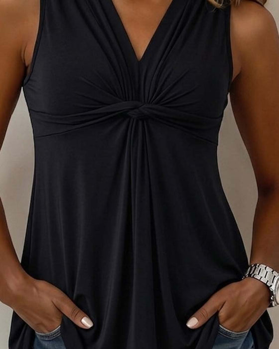 Tank Top Twist Knoten V-Ausschnitt Ärmellos