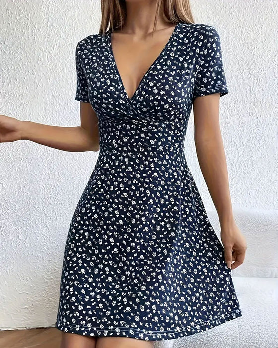Kleid Blumen V-Ausschnitt Casual