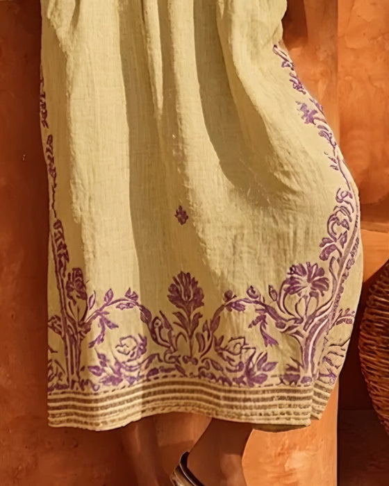 Kleid V-Ausschnitt Ethno-Print Loose Fit