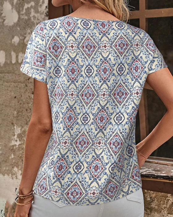 Bluse Kurzarm Bedruckt Locker