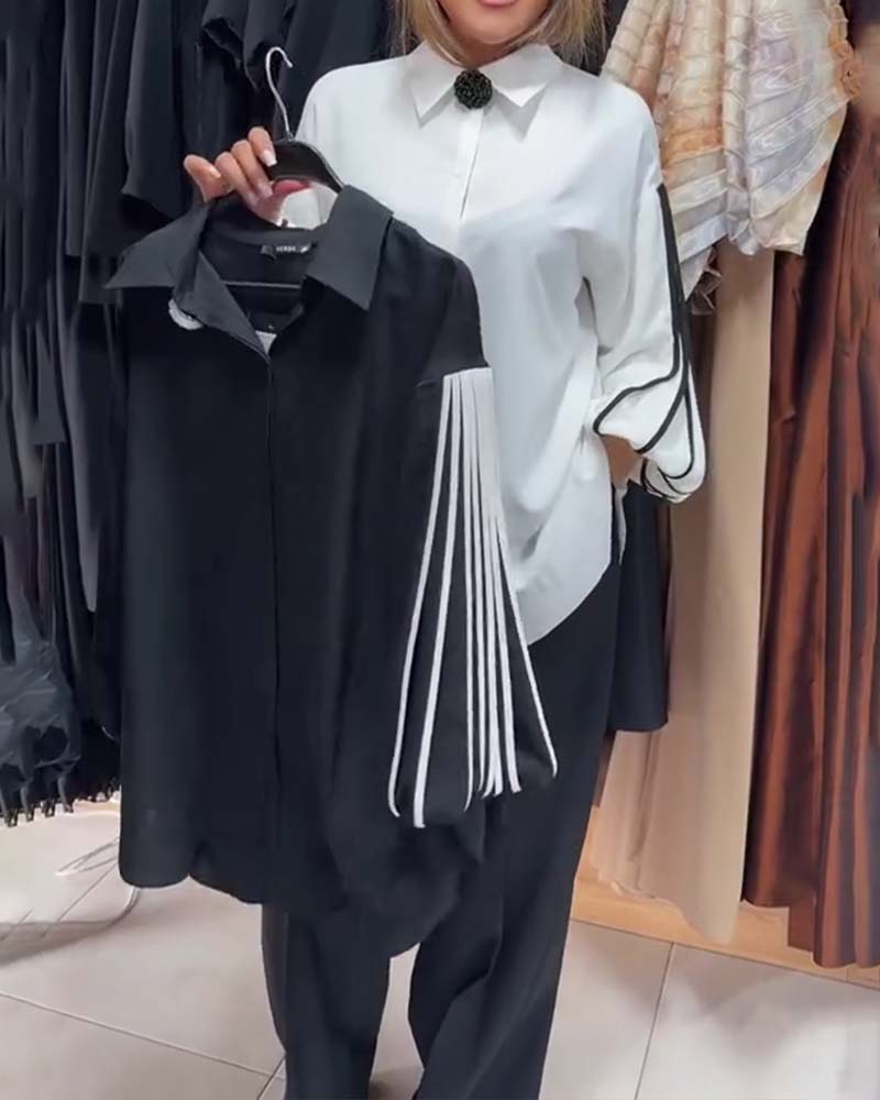 Hemd Kontrast Linie Langarm