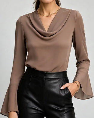 Bluse Mock Hals Langarm Einfarbig