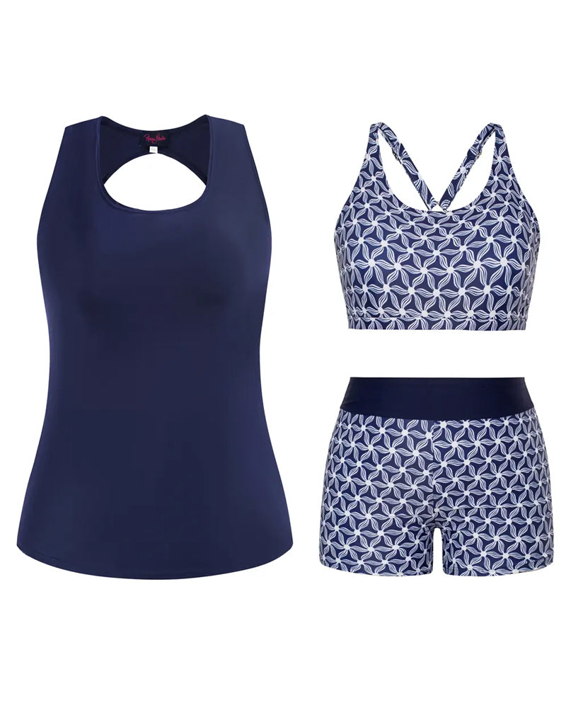 Tankinis Rundhals Ärmellos Geometrisch Print Junge Shorts