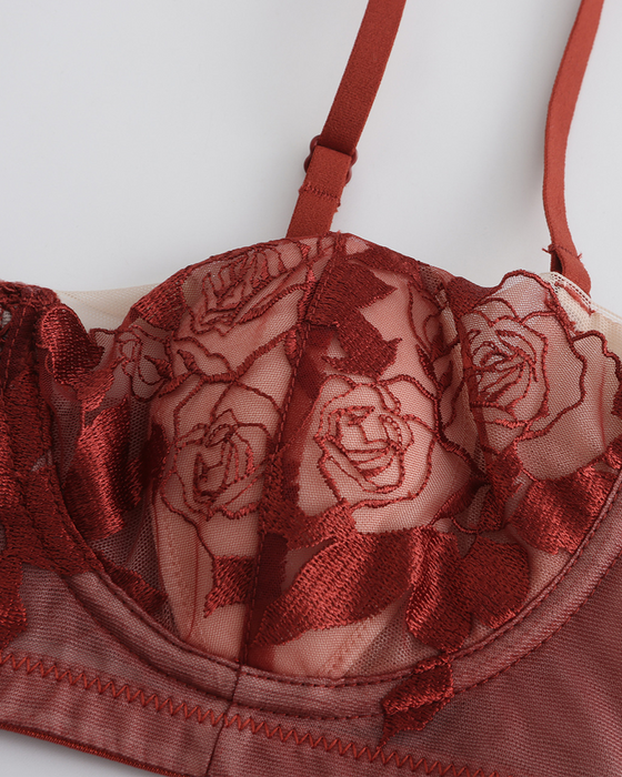 Büstenhalter Damen Ultra Dünn Sexy Rose Stickerei Spitze