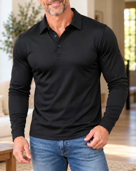 Langärmeliges Poloshirt Mit Kragen Und Knopfleiste Für Herren