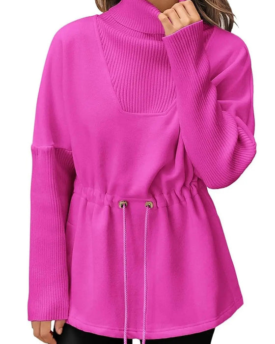 Sweatshirt Hoher Kragen Langarm Taille Kordelzug