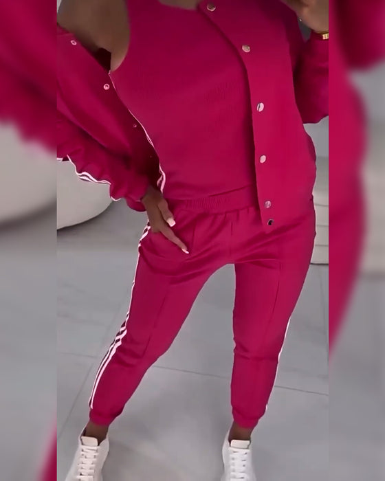 Mantel & Tanktop & Jogginghose Gestreift Modischer Sportstil