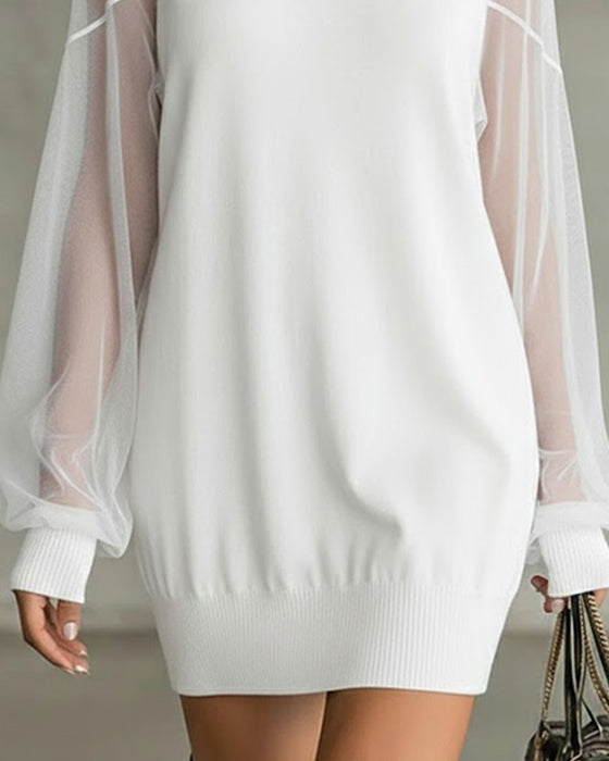 Kleid Laternenärmel einfarbig Patchwork