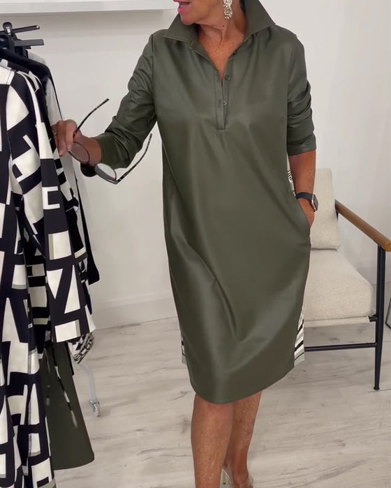 Kleid Revers Uni Langer Ärmel