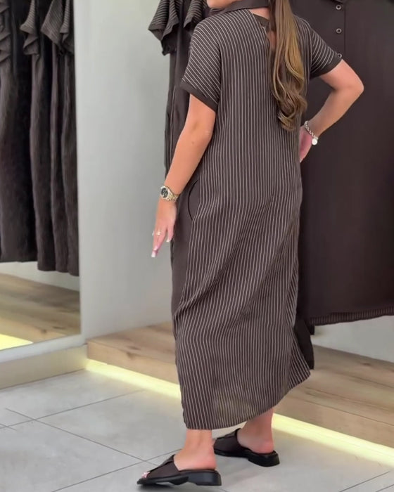 Kleid V-Ausschnitt Revers Streifen Ausschnitt