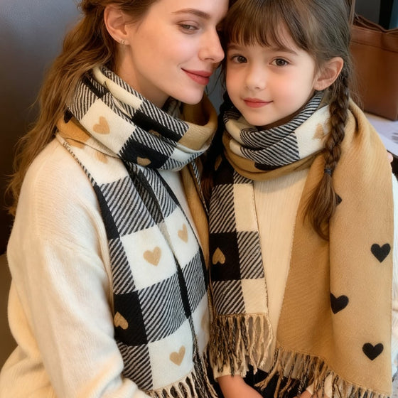 Cozy Heart Plaid Scarf – Weicher Winter-Wrap Für Mädchen Oder Paare