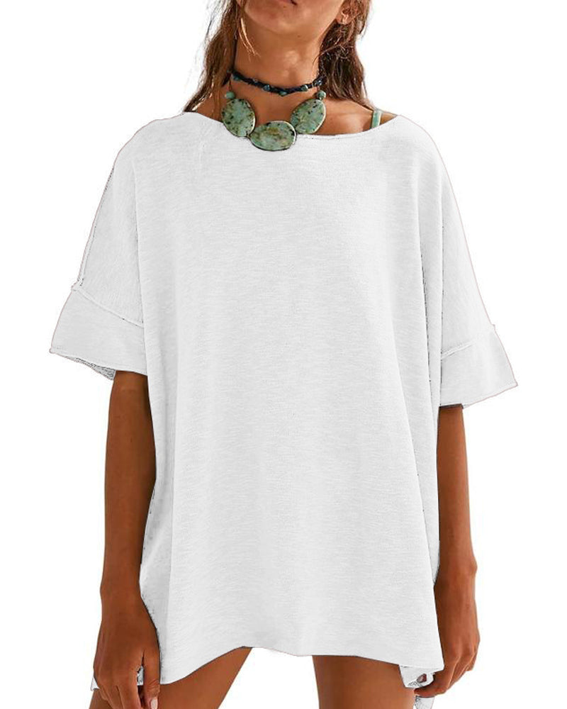 T-Shirt Einfarbig Patchwork Halber Ärmel