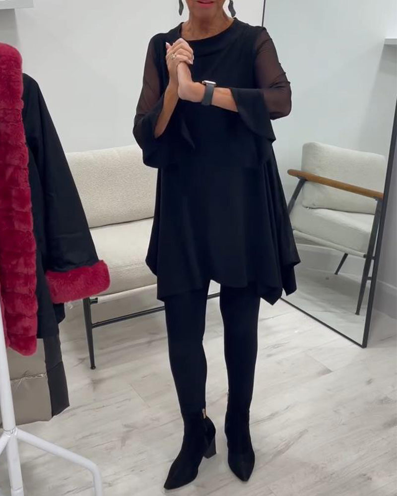 Bluse mit unregelmäßigem Saum und Schirmärmeln