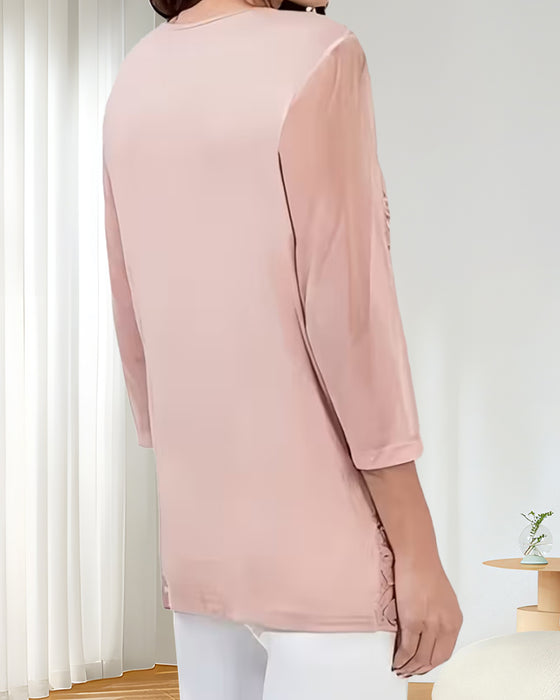 Bluse V-Ausschnitt Spitze Dreiviertelarm