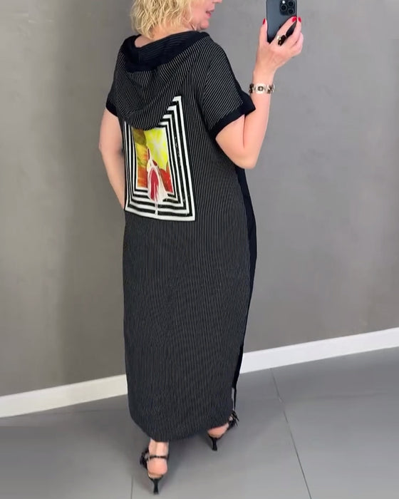 Kleid lässig mit Kapuze und Grafikdruck