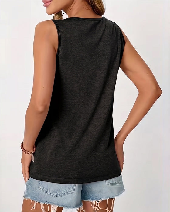 Tanktop Einfarbig U-Ausschnitt Plissiert