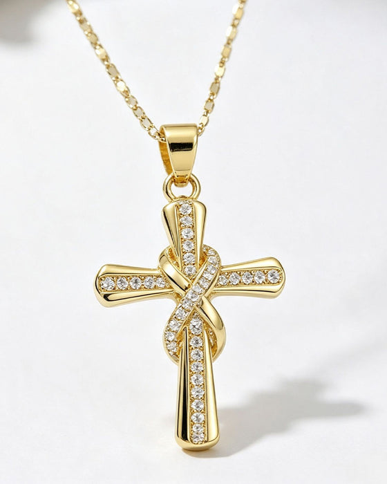 ✝️ Damen Halskette mit funkelndem Kreuzanhänger – Elegantes gedrehtes Design für Alltag & besondere Anlässe