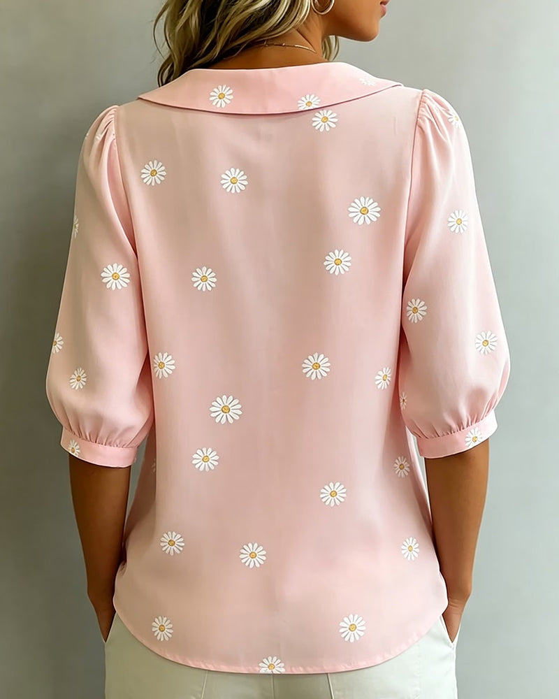 Lässige Bluse Mit Blumenmuster Und Puffärmeln