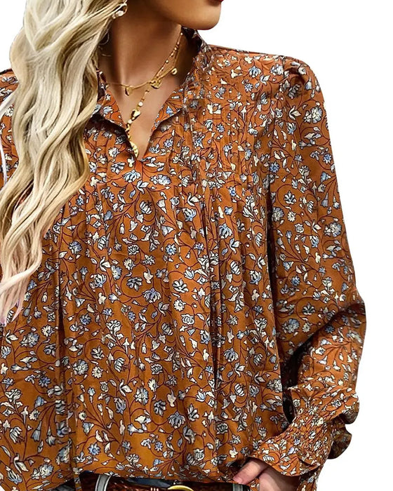 Bluse Puffärmel Blumig Langarm