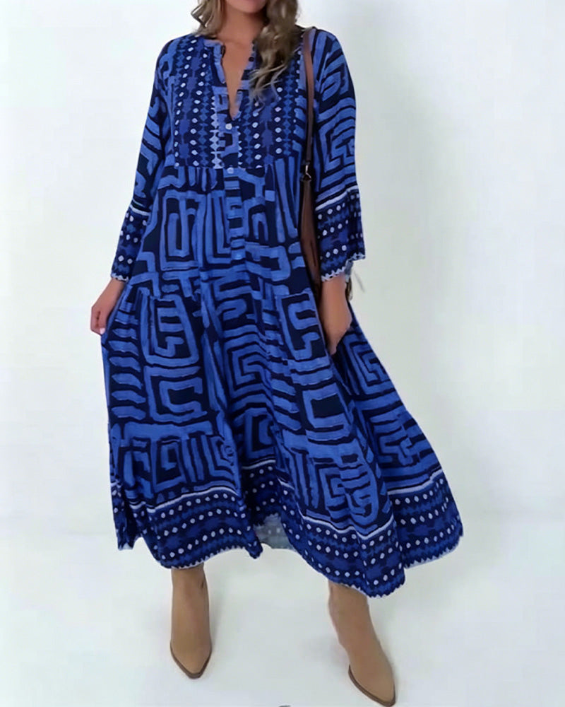 Kleid Etnisch Geometrischer Druck