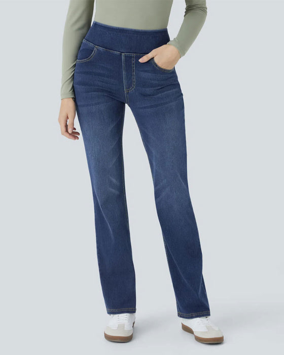 Hose Hohe Taille Denim Tasche Schlag