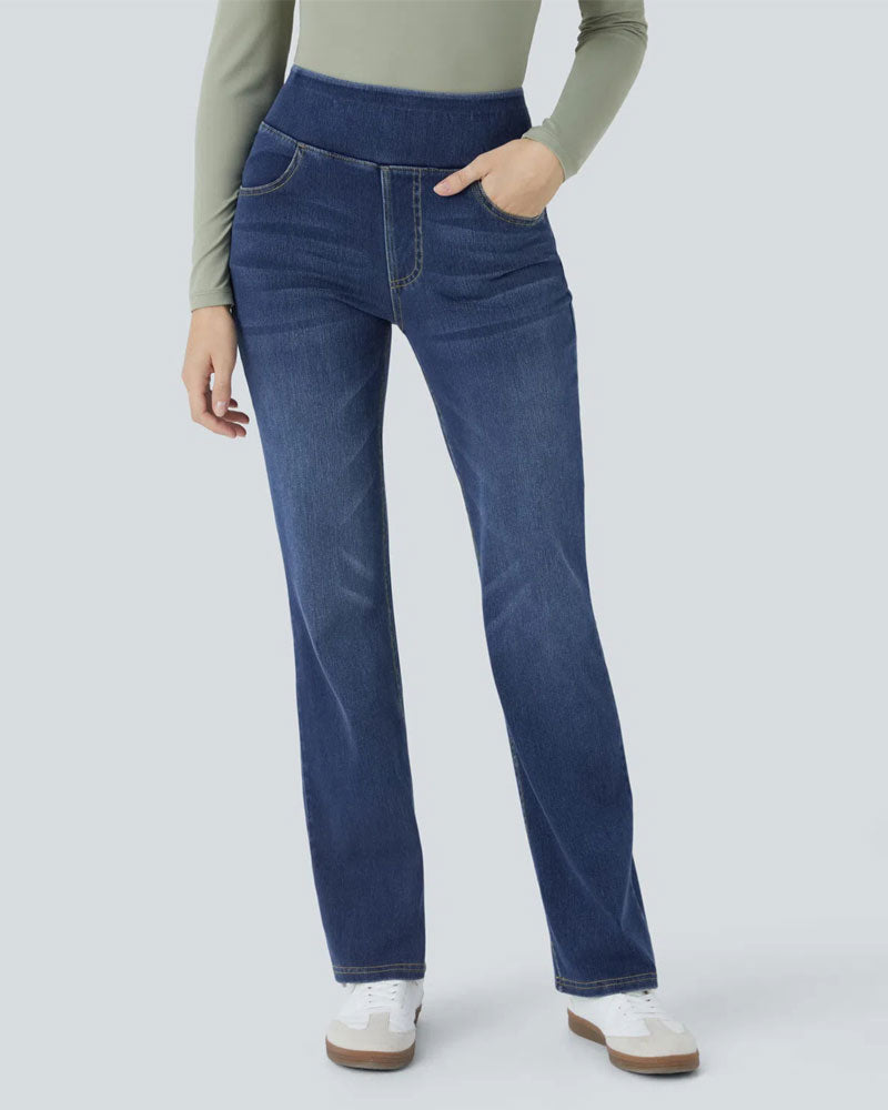 Hose Hohe Taille Denim Tasche Schlag