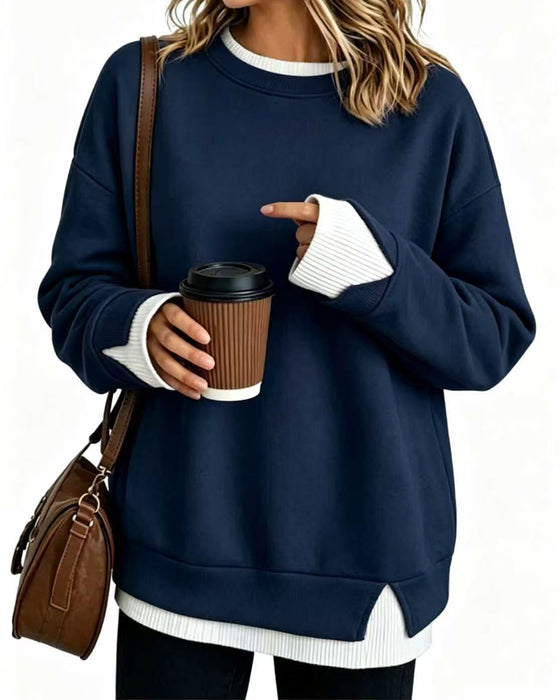 Sweatshirt Gefälscht Geschichtet Locker Langarm