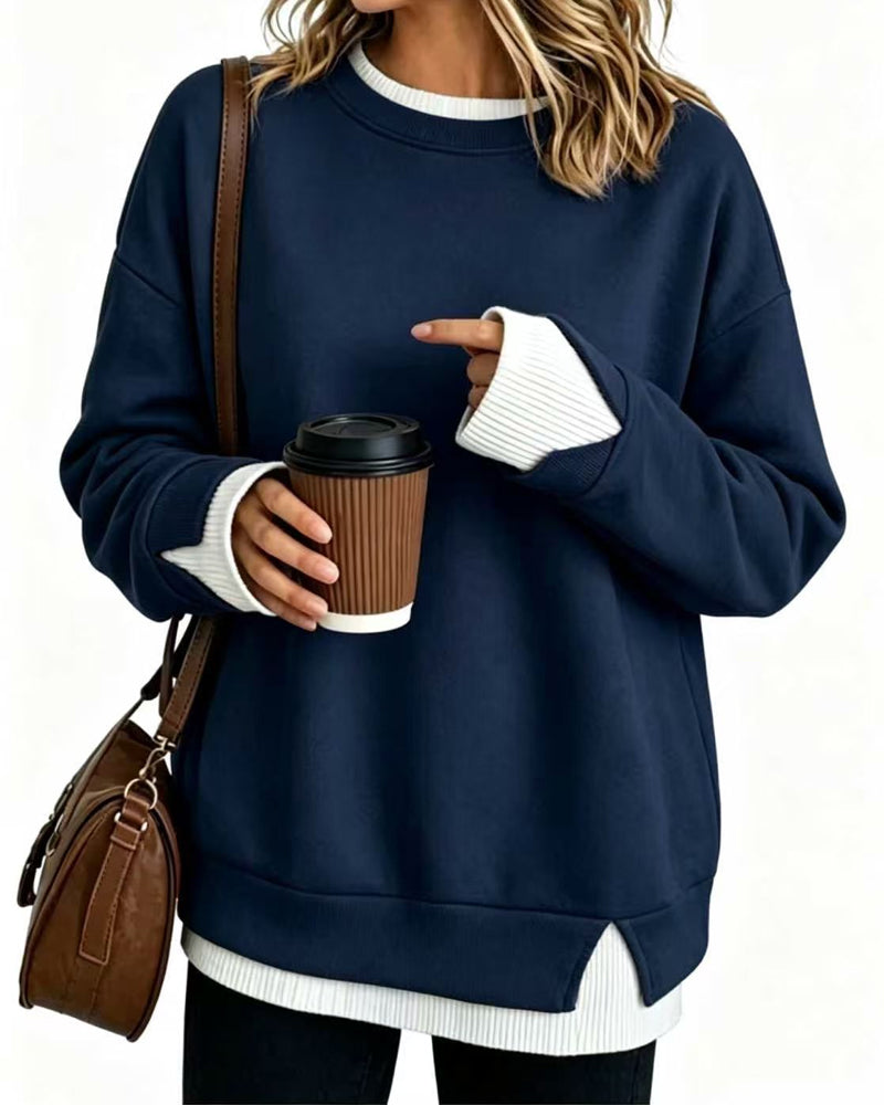 Sweatshirt Gefälscht Geschichtet Locker Langarm