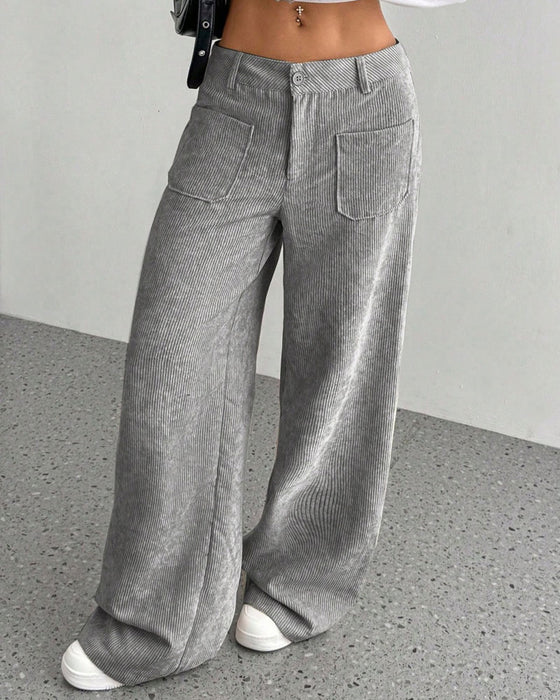 Hose Vorne Hinten Tasche Einfarbig Gerades Bein Lang