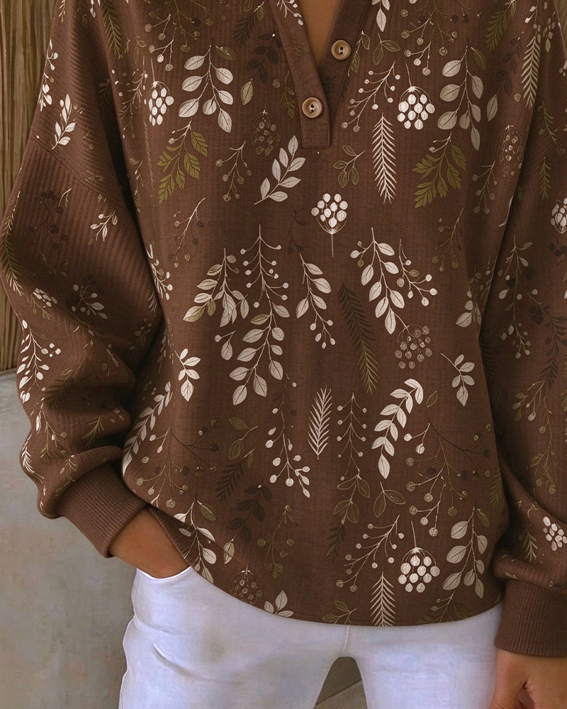 Sweatshirt Waffel Henry Kragen Blumenprint