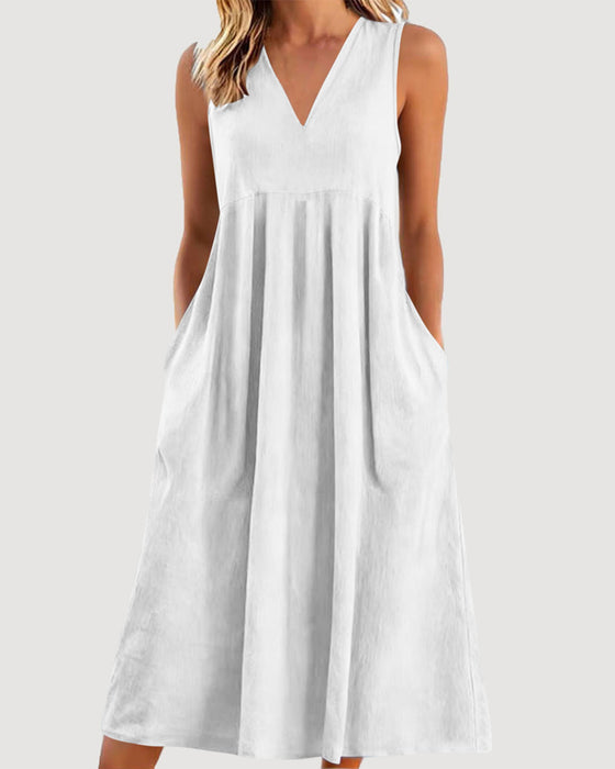 Kleid Einfarbig V-Ausschnitt Ärmellos
