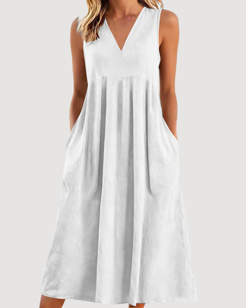 Kleid Einfarbig V-Ausschnitt Ärmellos