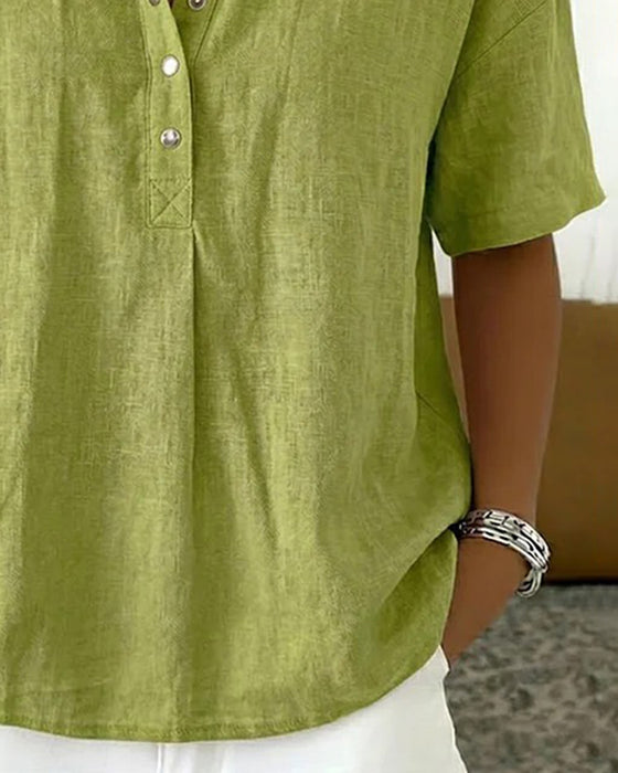 Bluse Knopf-Unten Kragen Lässig